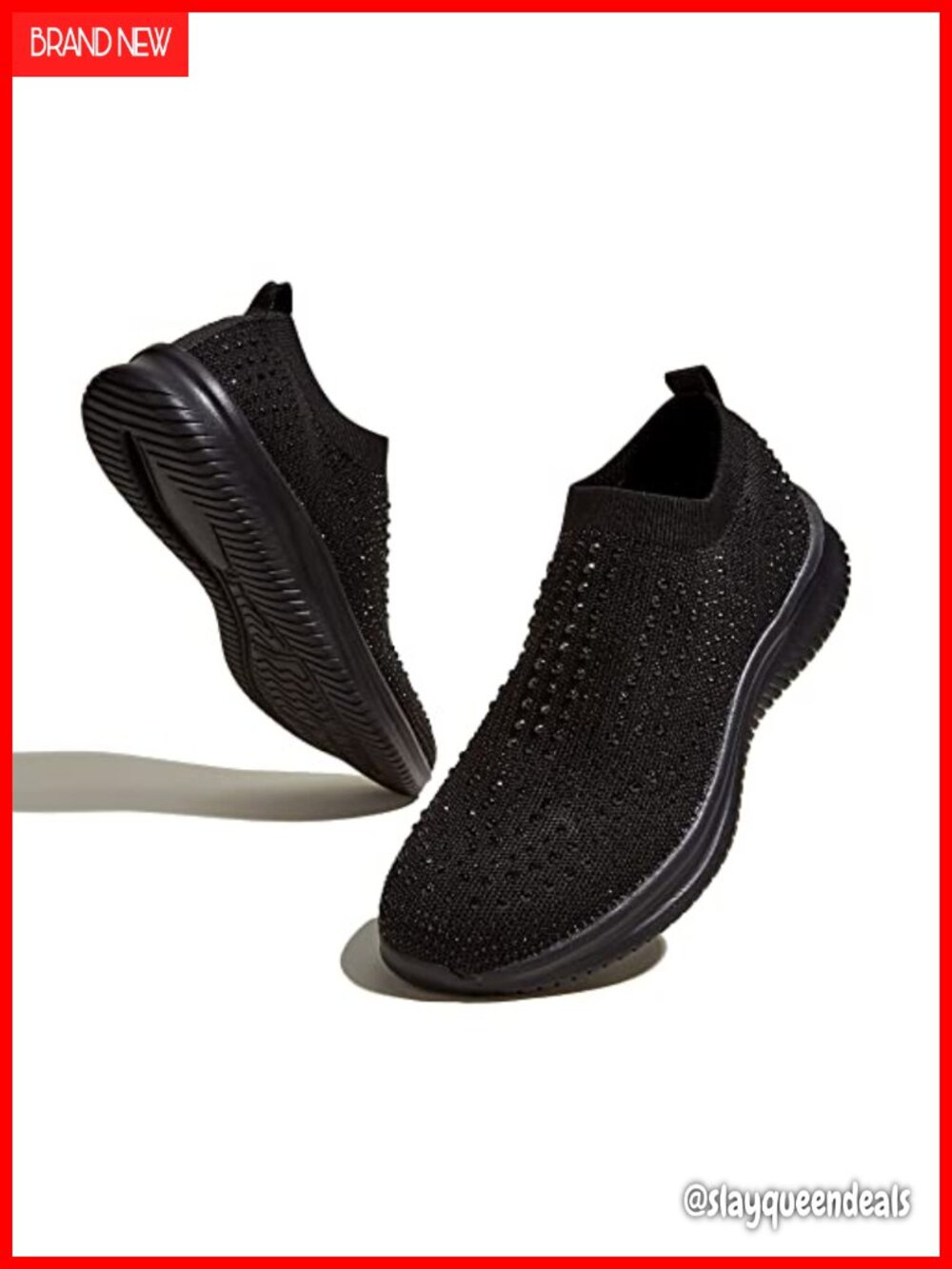 Rhinestone Slip On Walking Shoes Breathable Mesh